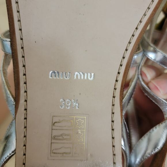 Miu Miu Crystal Parrot Metallic Sandals Silver Gold Embellished Flats 39.5 9.5 - Picture 7 of 12